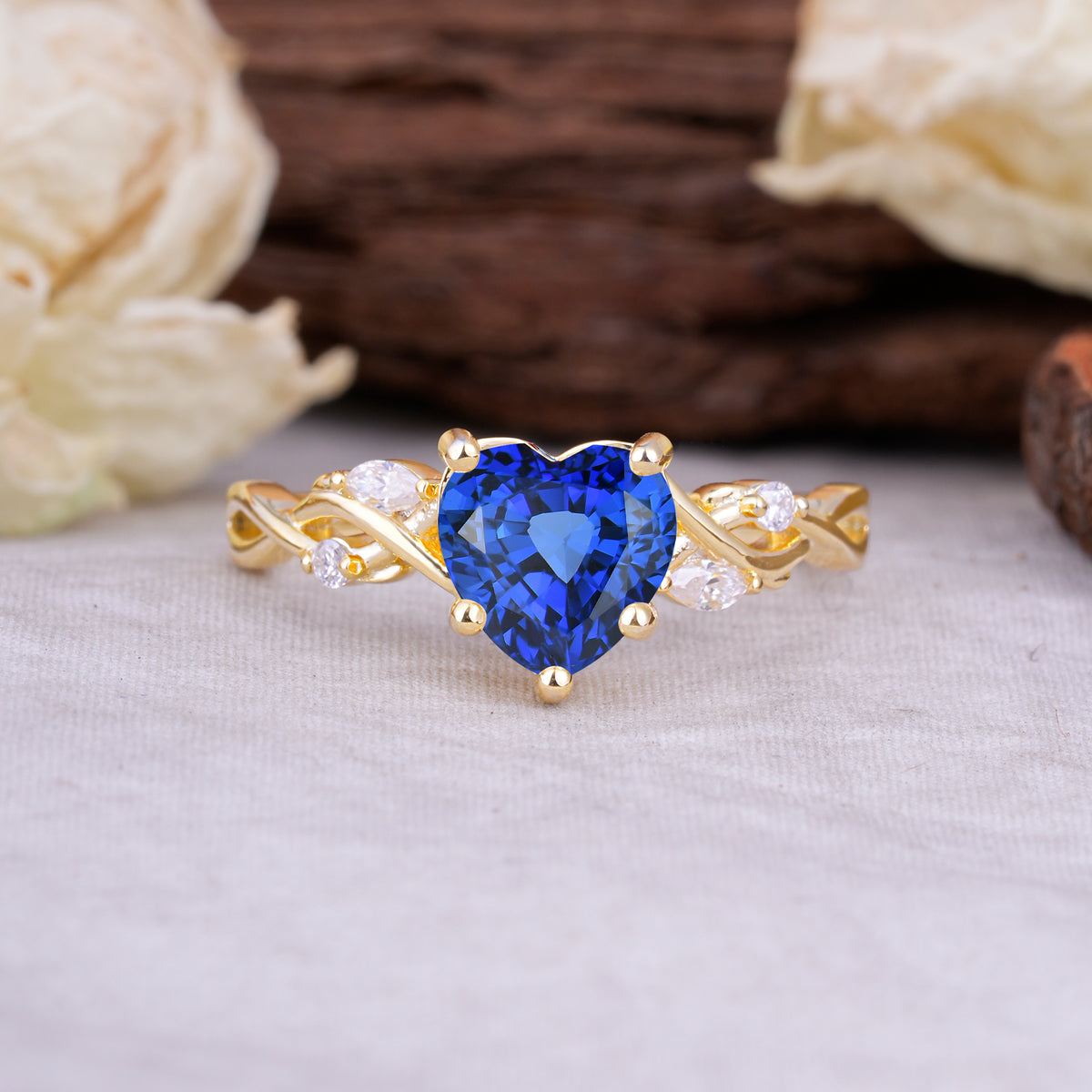 Vintage 5-Prong Heart-Cut Sapphire Engagement Ring - Romalar Jewelry