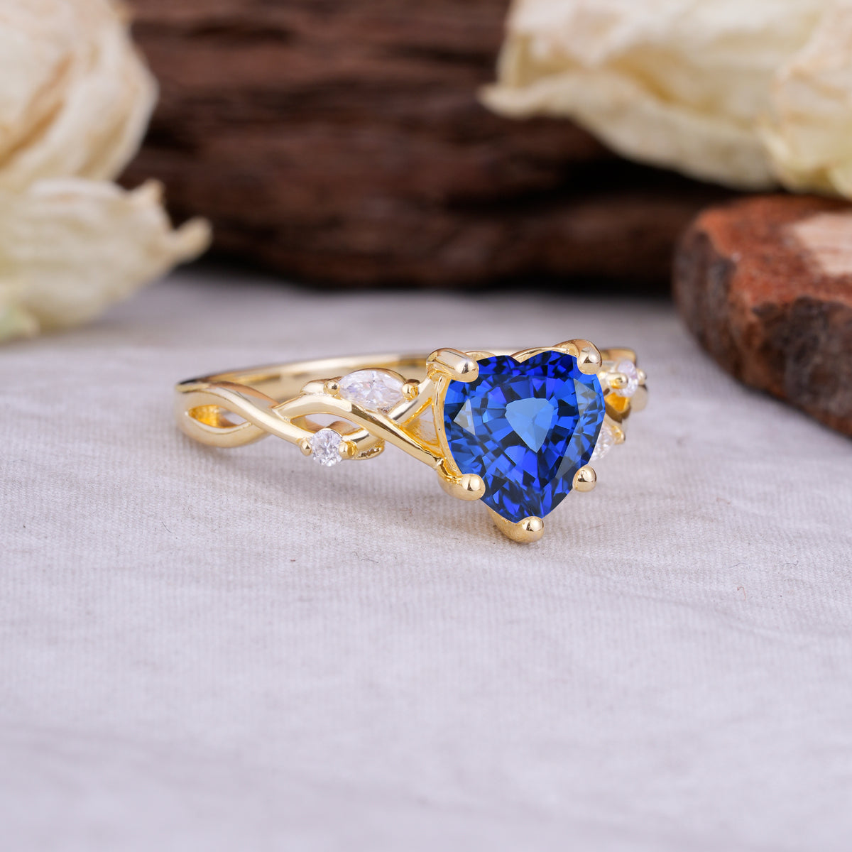 Vintage 5-Prong Heart-Cut Sapphire Engagement Ring - Romalar Jewelry