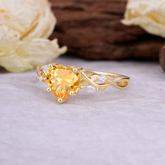 Vintage 5-Prong Heart-Cut Citrine Engagement Ring