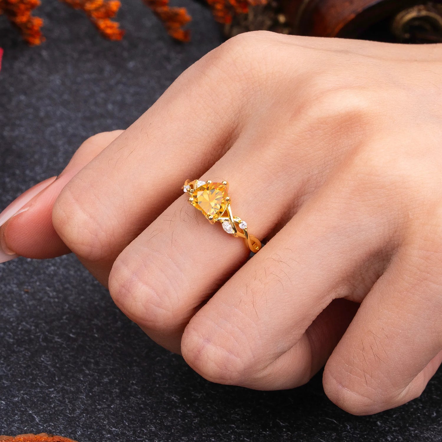 Vintage 5-Prong Heart-Cut Citrine Engagement Ring