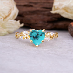Vintage 5-Prong Heart-Cut Turquoise Engagement Ring