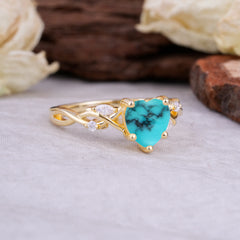 Vintage 5-Prong Heart-Cut Turquoise Engagement Ring