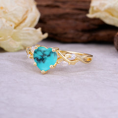 Vintage 5-Prong Heart-Cut Turquoise Engagement Ring