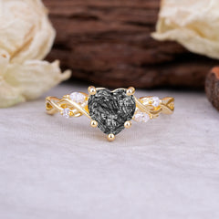 Vintage 5-Prong Heart-Cut Black Rutilated Quartz Engagement Ring