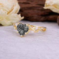 Vintage 5-Prong Heart-Cut Black Rutilated Quartz Engagement Ring