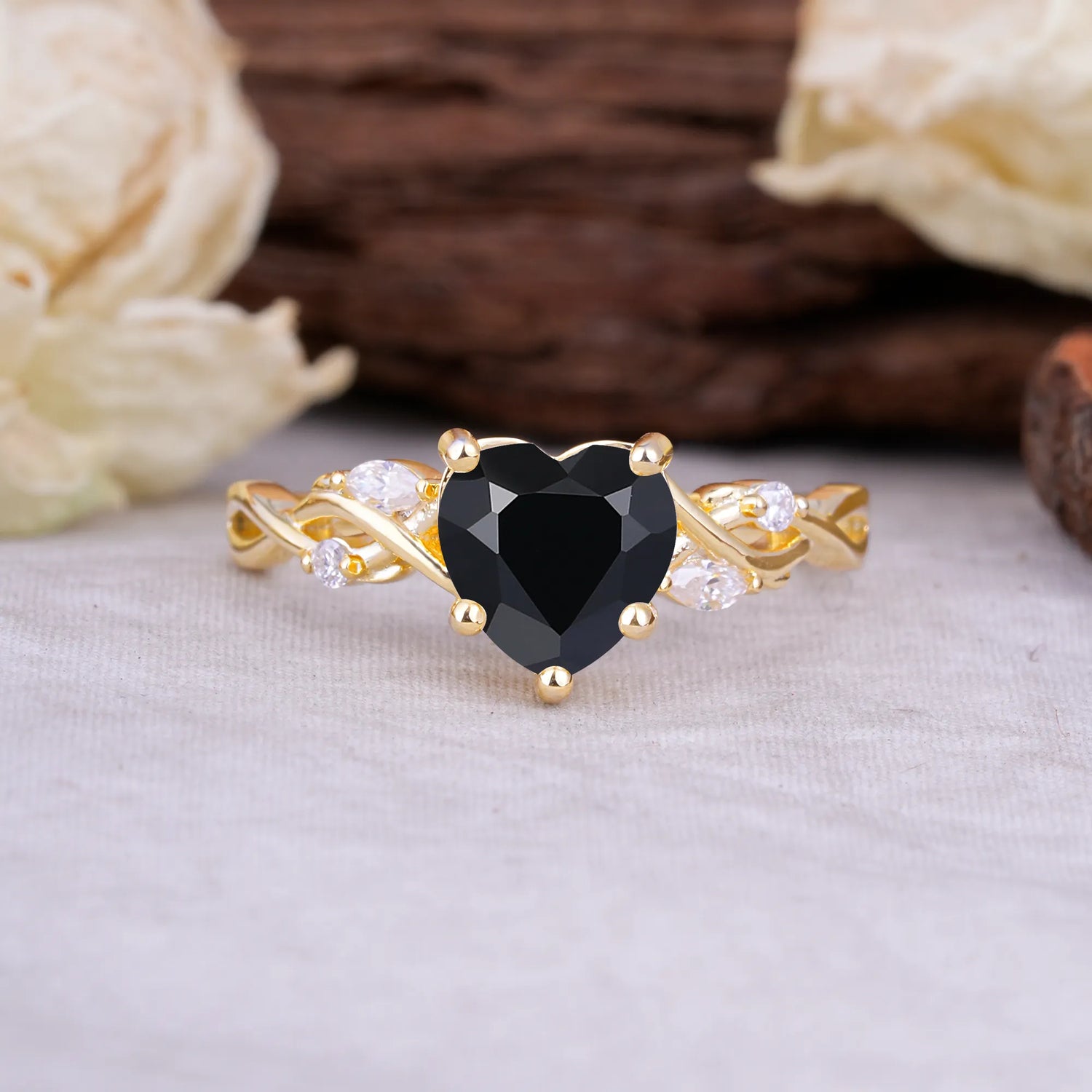 Vintage 5-Prong Heart-Cut Black Onyx Engagement Ring