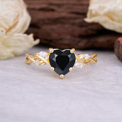 Vintage 5-Prong Heart-Cut Black Onyx Engagement Ring