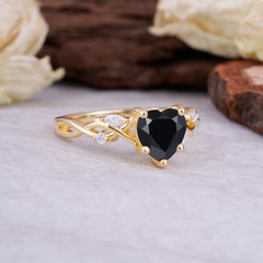 Vintage 5-Prong Heart-Cut Black Onyx Engagement Ring