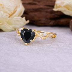 Vintage 5-Prong Heart-Cut Black Onyx Engagement Ring