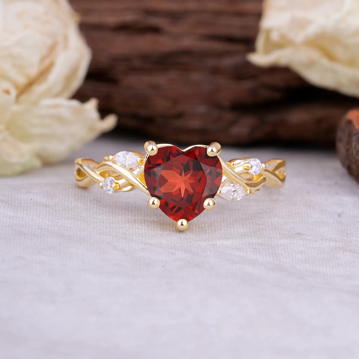 Vintage 5-Prong Heart-Cut Natural Garnet Engagement Ring