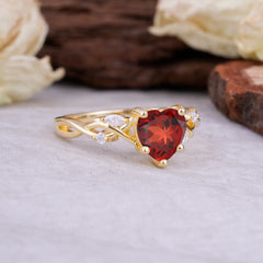 Vintage 5-Prong Heart-Cut Natural Garnet Engagement Ring