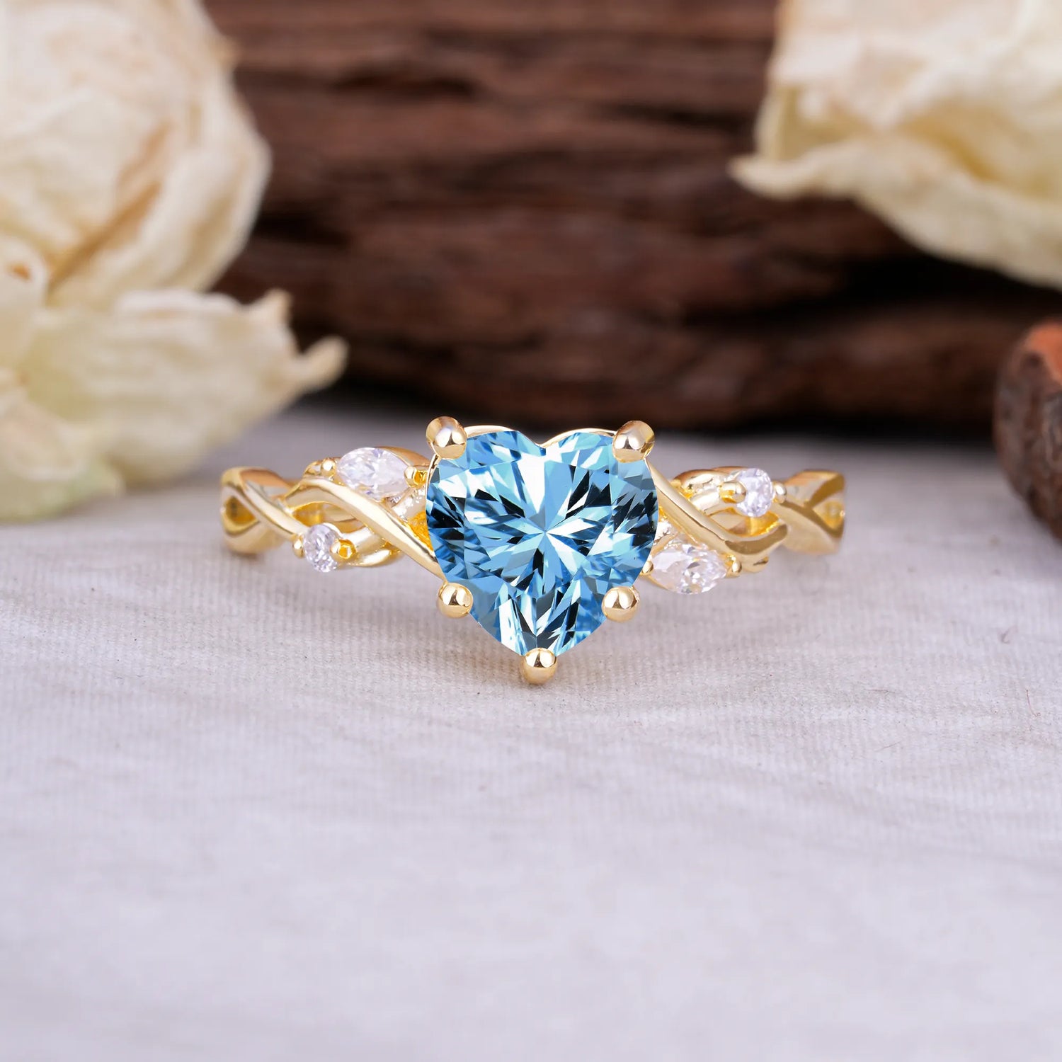 Vintage 5-Prong Heart-Cut Aquamarine Engagement Ring