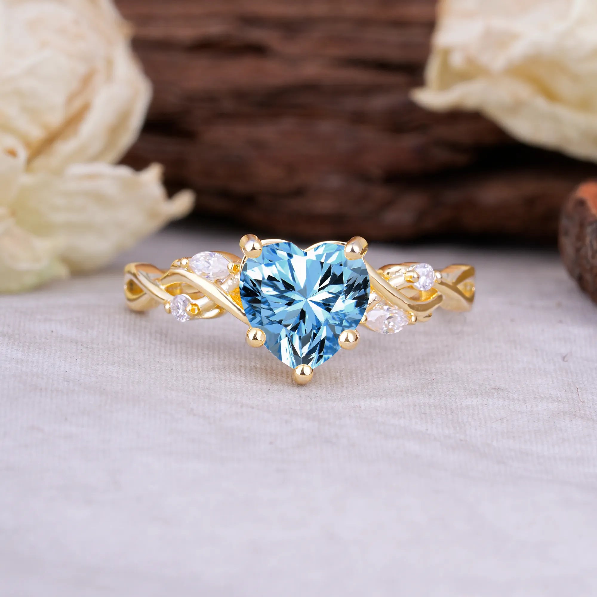 Vintage 5-Prong Heart-Cut Aquamarine Engagement Ring - Romalar Jewelry