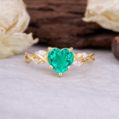 Vintage 5-Prong Heart-Cut Emerald Engagement Ring