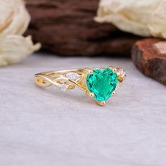 Vintage 5-Prong Heart-Cut Emerald Engagement Ring