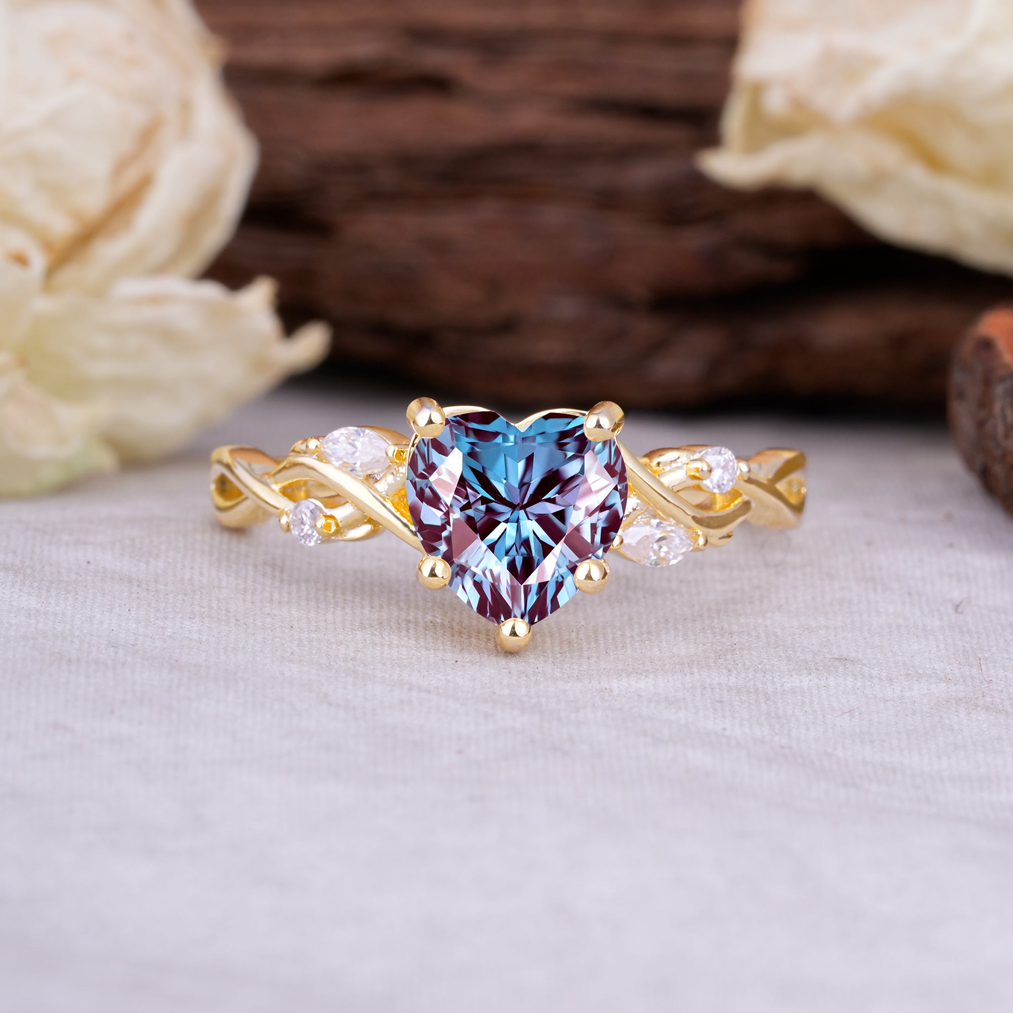 Vintage 5-Prong Heart-Cut Alexandrite Engagement Ring - Romalar Jewelry