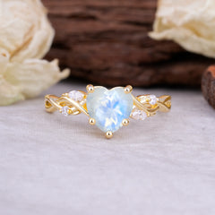 Vintage 5-Prong Heart-Cut Moonstone Engagement Ring