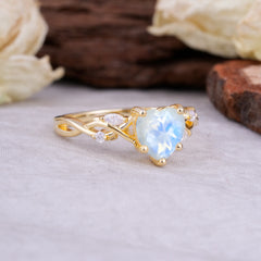 Vintage 5-Prong Heart-Cut Moonstone Engagement Ring