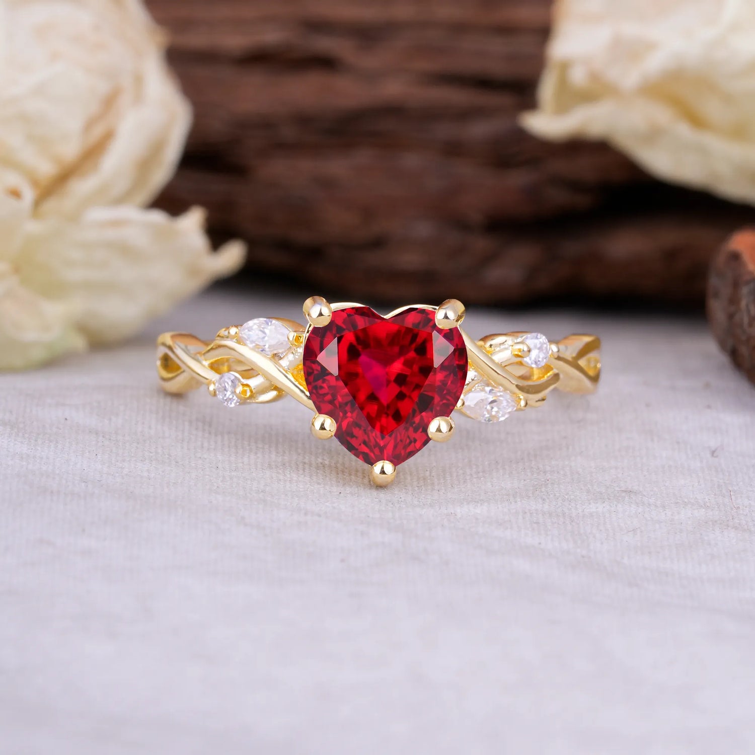 Vintage 5-Prong Heart-Cut Ruby Engagement Ring