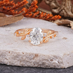 Nature-Inspired Oval Cut Leaf Moissanite Promise Ring for Women