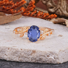 Nature-Inspired Oval Cut Leaf Tanzanite Promise Ring for Women