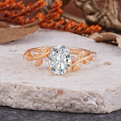 Nature-Inspired Oval Cut Leaf Lab Diamond Promise Ring for Women