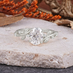 Nature-Inspired Oval Cut Leaf Moissanite Promise Ring for Women