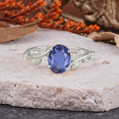 Nature-Inspired Oval Cut Leaf Tanzanite Promise Ring for Women