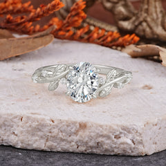 Nature-Inspired Oval Cut Leaf Lab Diamond Promise Ring for Women
