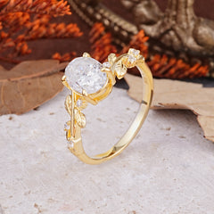 Nature-Inspired Oval Cut Leaf Moissanite Promise Ring for Women