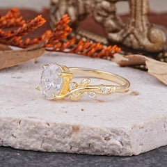 Nature-Inspired Oval Cut Leaf Moissanite Promise Ring for Women