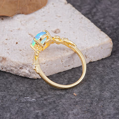 Nature-Inspired Oval Cut Leaf Opal Promise Ring for Women