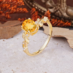 Nature-Inspired Oval Cut Leaf Citrine Promise Ring for Women