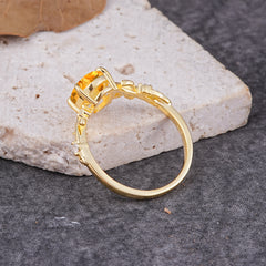 Nature-Inspired Oval Cut Leaf Citrine Promise Ring for Women