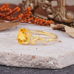 Nature-Inspired Oval Cut Leaf Citrine Promise Ring for Women