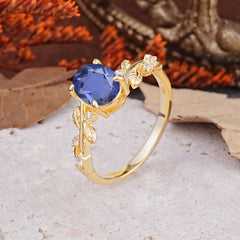 Nature-Inspired Oval Cut Leaf Tanzanite Promise Ring for Women