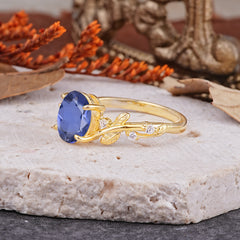 Nature-Inspired Oval Cut Leaf Tanzanite Promise Ring for Women