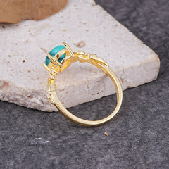 Nature-Inspired Oval Cut Leaf Turquoise Promise Ring for Women