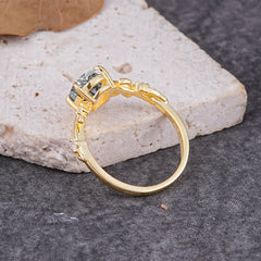 Nature-Inspired Oval Cut Leaf Black Rutilated Quartz Promise Ring for Women