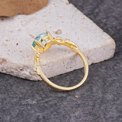 Nature-Inspired Oval Cut Leaf Moss Agate Promise Ring for Women