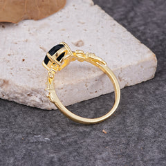 Nature-Inspired Oval Cut Leaf Black Onyx Promise Ring for Women