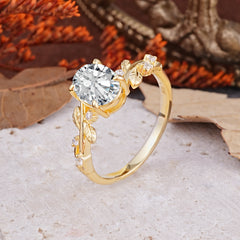 Nature-Inspired Oval Cut Leaf Lab Diamond Promise Ring for Women