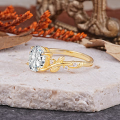 Nature-Inspired Oval Cut Leaf Lab Diamond Promise Ring for Women
