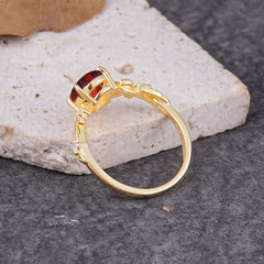 Nature-Inspired Oval Cut Leaf Garnet Promise Ring for Women