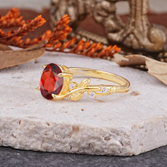 Nature-Inspired Oval Cut Leaf Garnet Promise Ring for Women