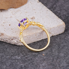 Nature-Inspired Oval Cut Leaf Amethyst Promise Ring for Women