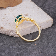 Nature-Inspired Oval Cut Leaf Emerald Promise Ring for Women