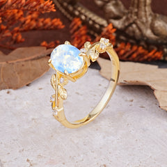 Nature-Inspired Oval Cut Leaf Moonstone Promise Ring for Women