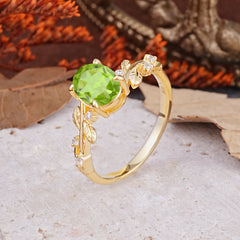 Nature-Inspired Oval Cut Leaf Peridot Promise Ring for Women