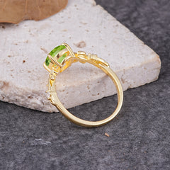 Nature-Inspired Oval Cut Leaf Peridot Promise Ring for Women